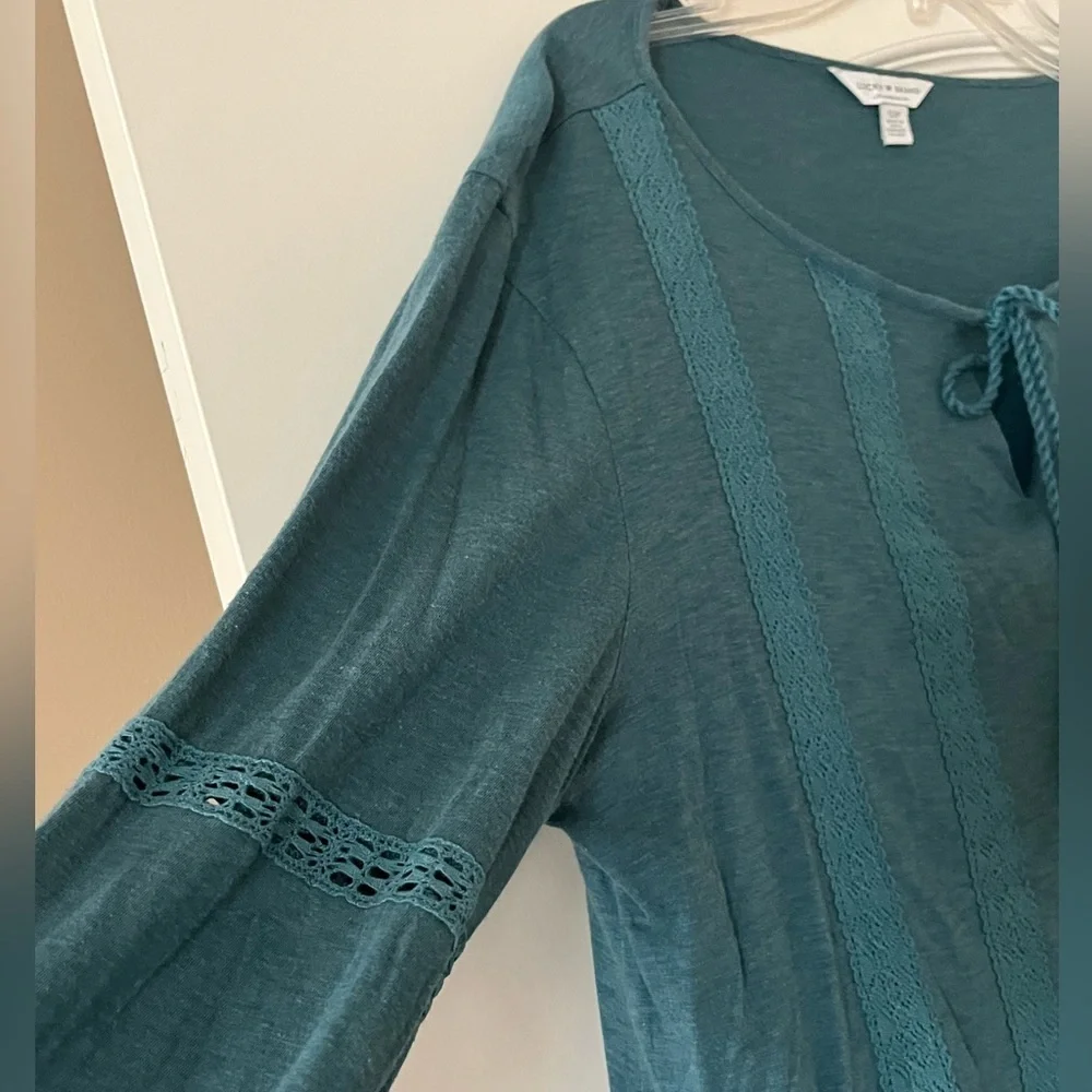 Lucky Brand Teal Long Sleeve Boho Blouse Women’s Size Small - Picture 8 of 12